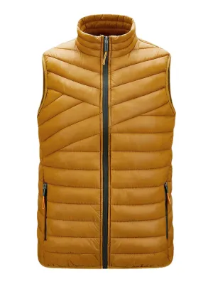 Men's Solid Quilted Sleeveless Padded Vest with Zip Front and Welt Pocket