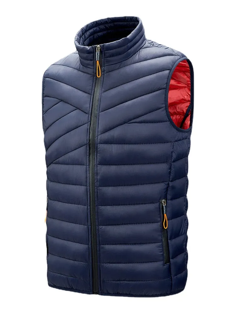 Men's Solid Quilted Sleeveless Padded Vest with Zip Front and Welt Pocket