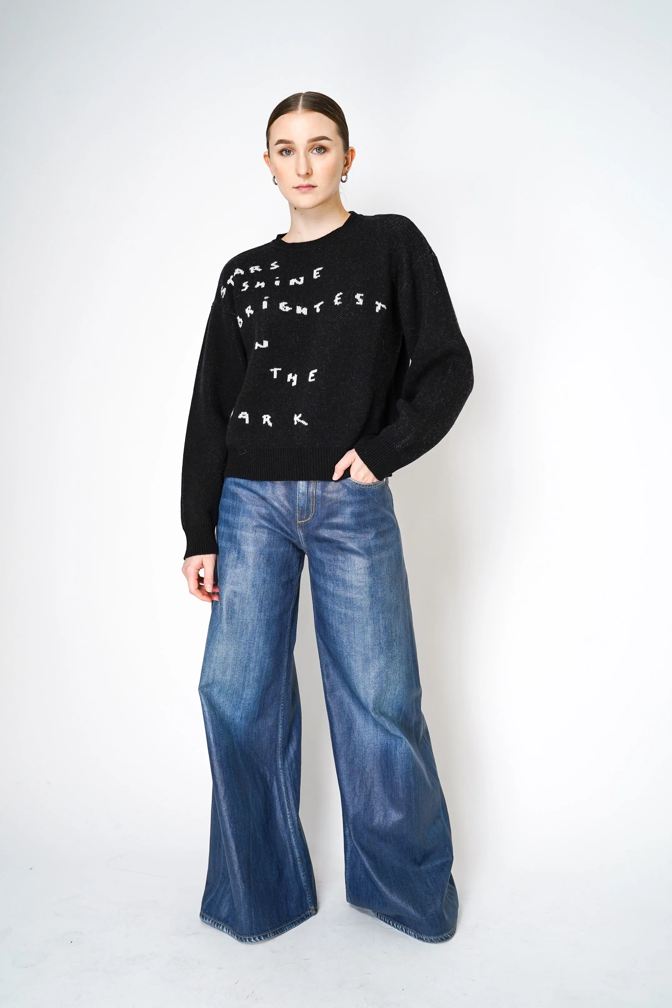 Moschino Jeans Cashmere Blend Knitted Pullover in Stars Shine Graphic Print