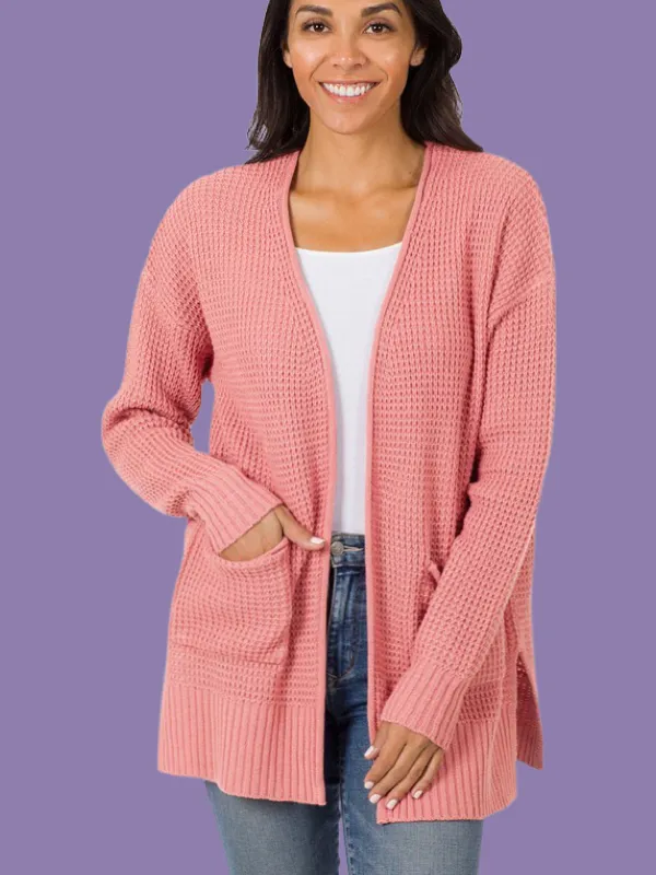Open Waffle Knit Cardigan