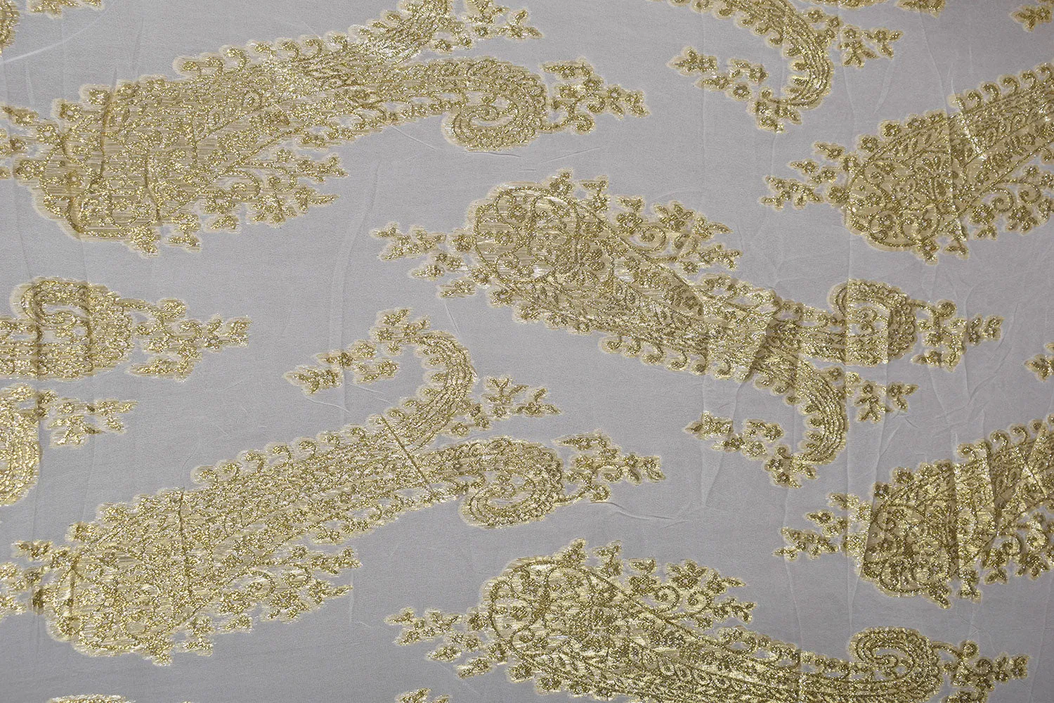 Precut of 2.5 Meters Cream & Golden Traditional Georgette Lurex Jacquard Viscose Fabric