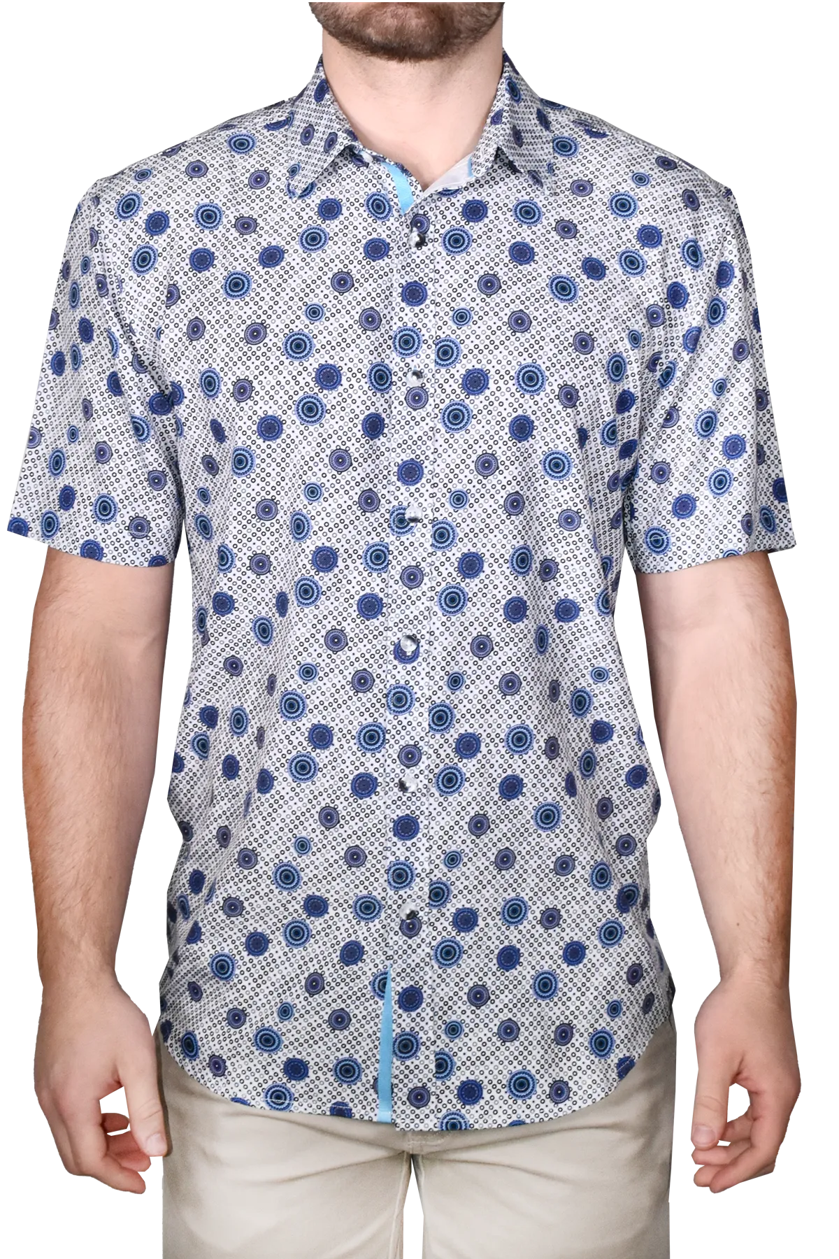 Printed Short Sleeve Woven Shirt, Blue Spirals