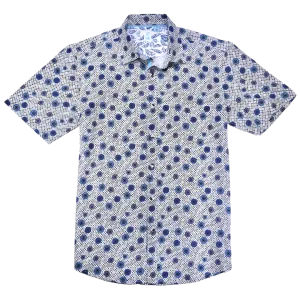 Printed Short Sleeve Woven Shirt, Blue Spirals