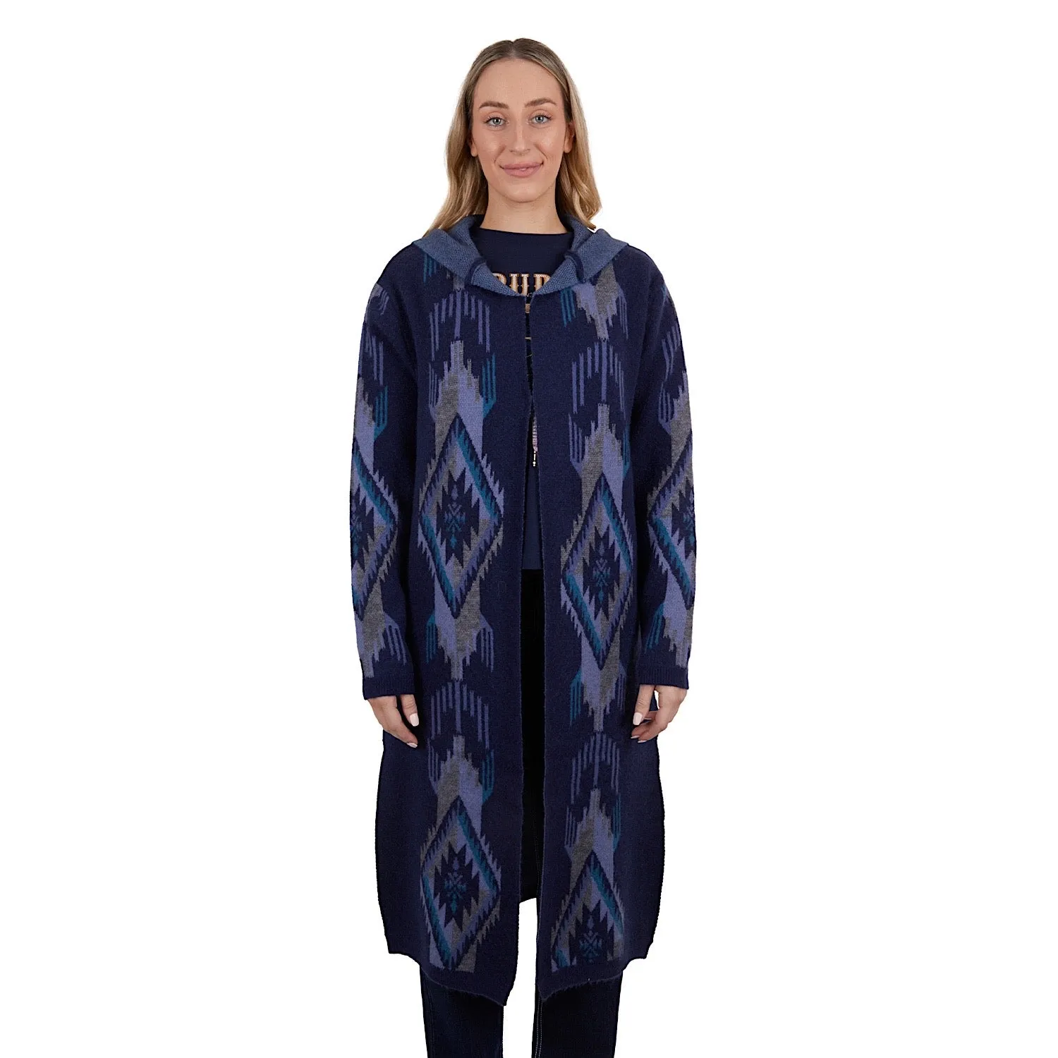 Pure Western Women's Lana Hooded Knitted Cardigan Navy