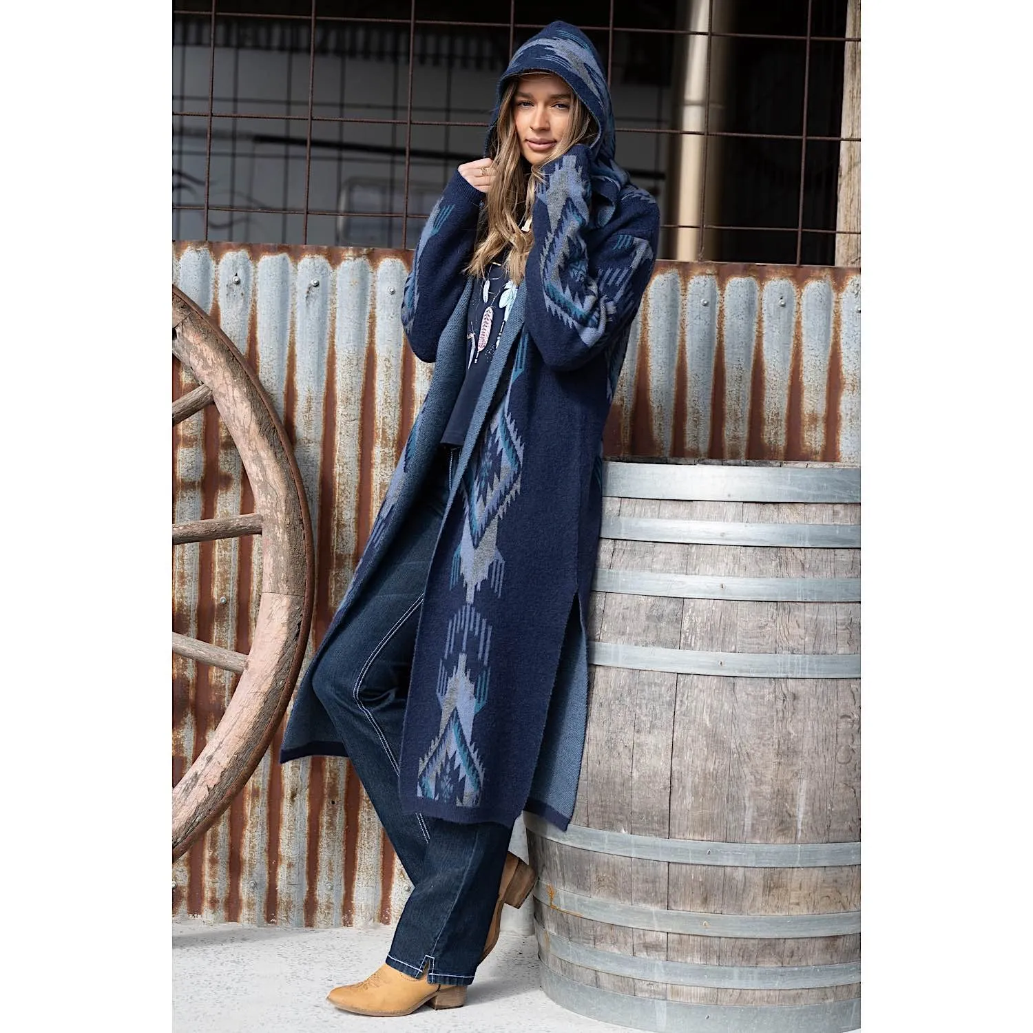 Pure Western Women's Lana Hooded Knitted Cardigan Navy
