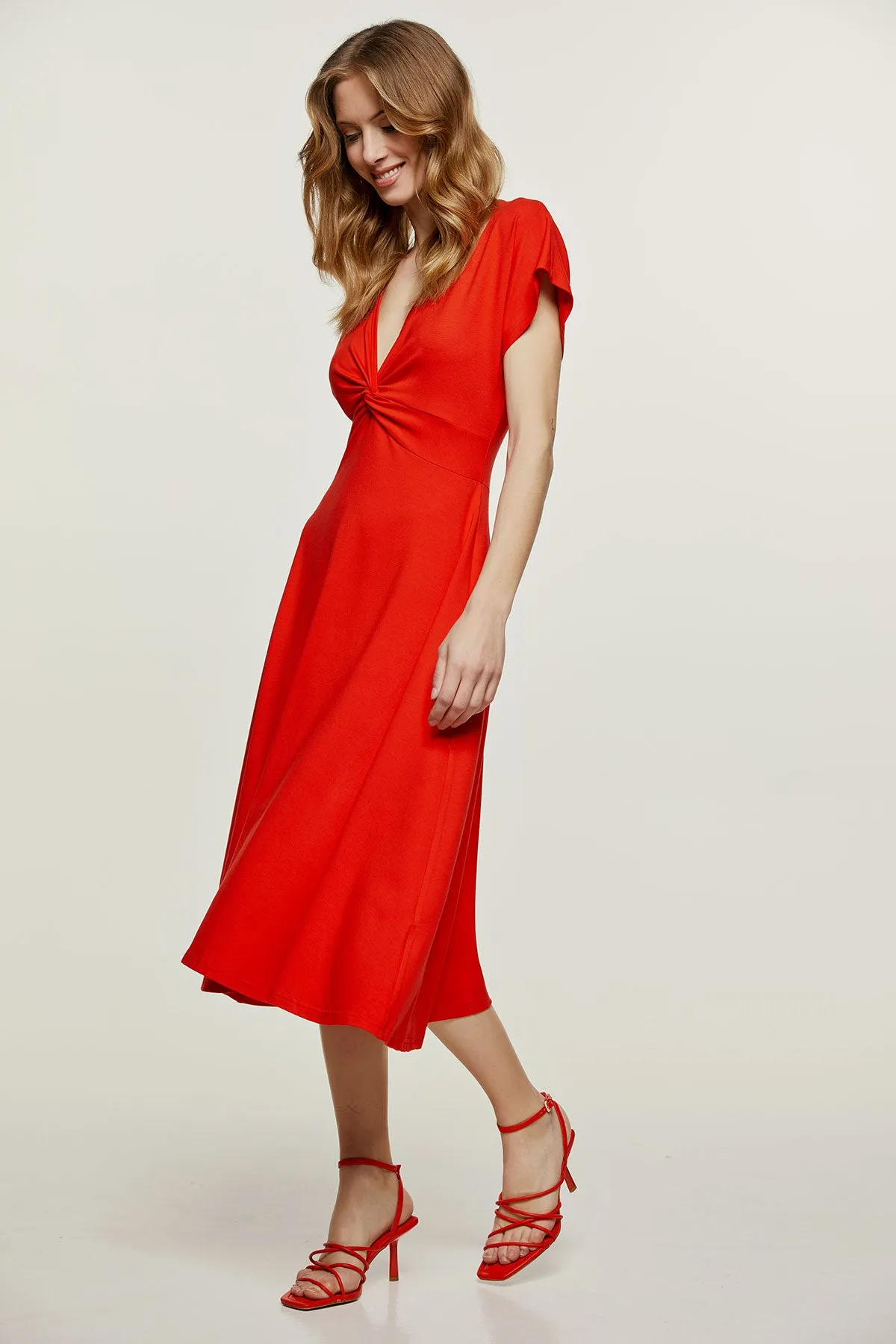 Red Knot Detail Midi Dress