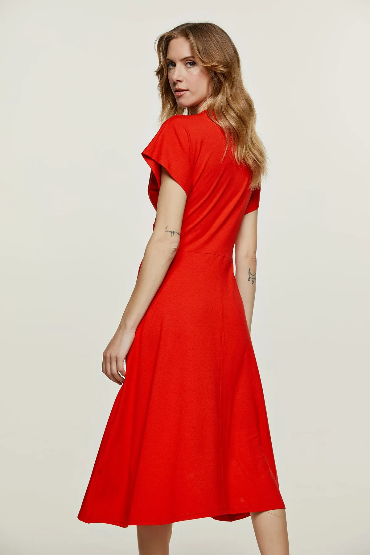 Red Knot Detail Midi Dress