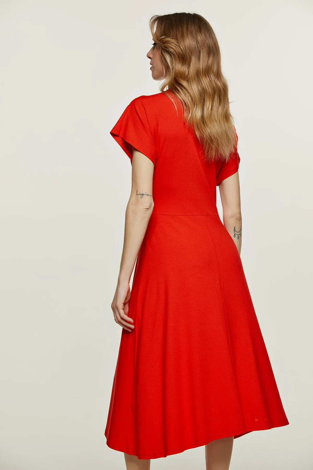 Red Knot Detail Midi Dress