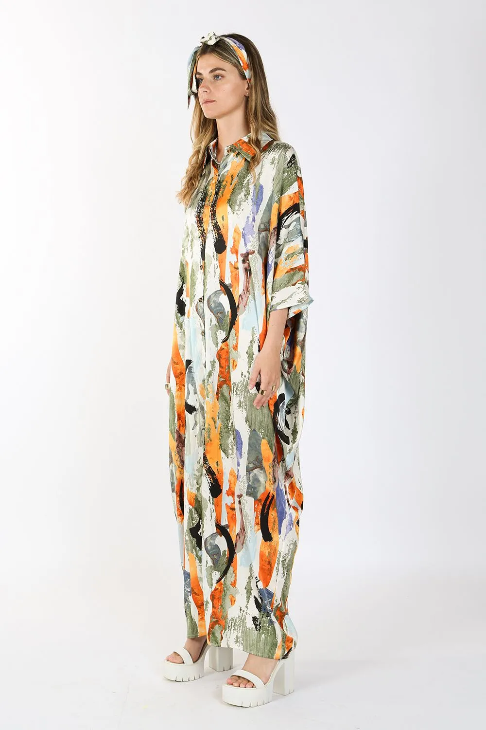 Relaxed Fit Button Down Poncho Dress