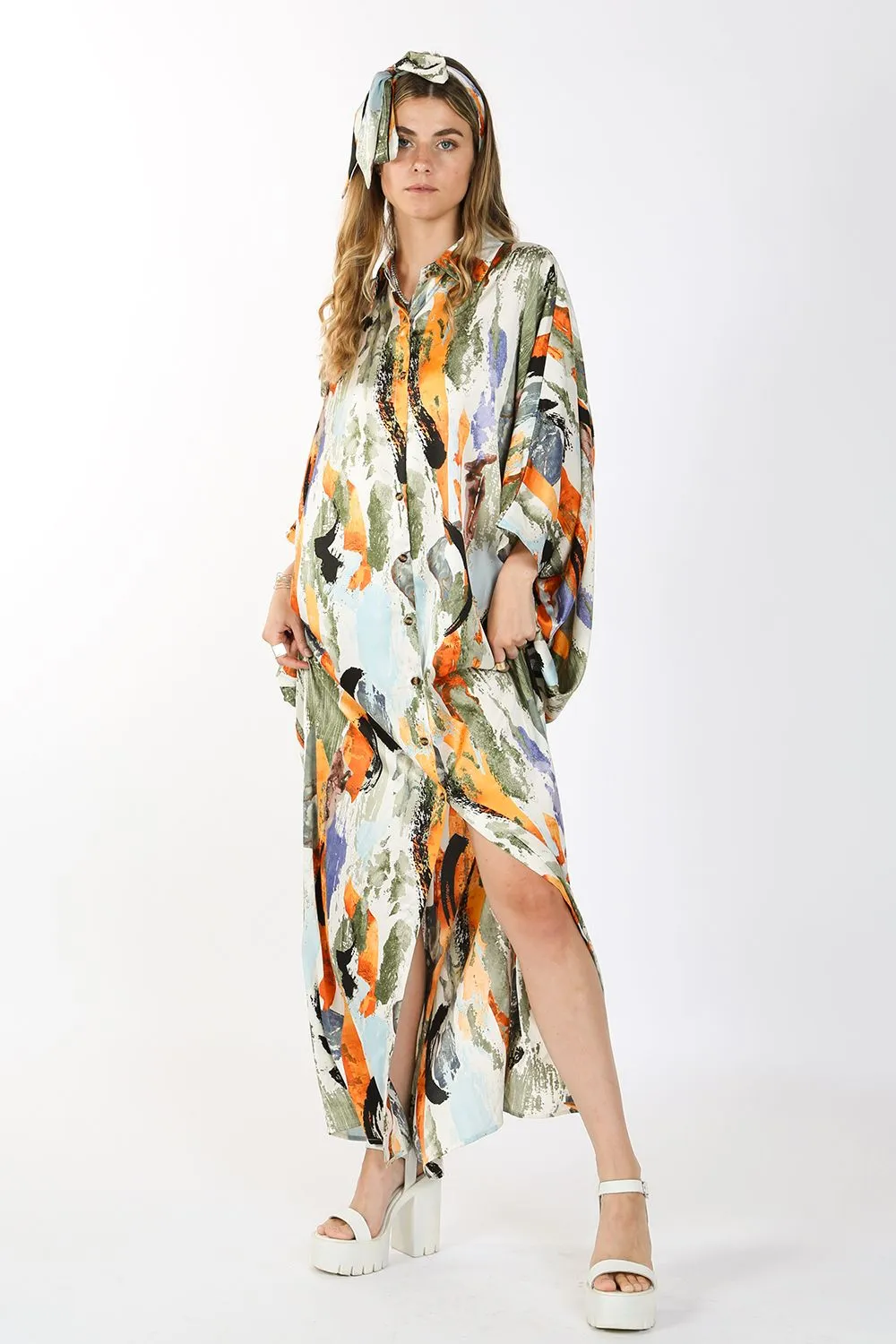 Relaxed Fit Button Down Poncho Dress