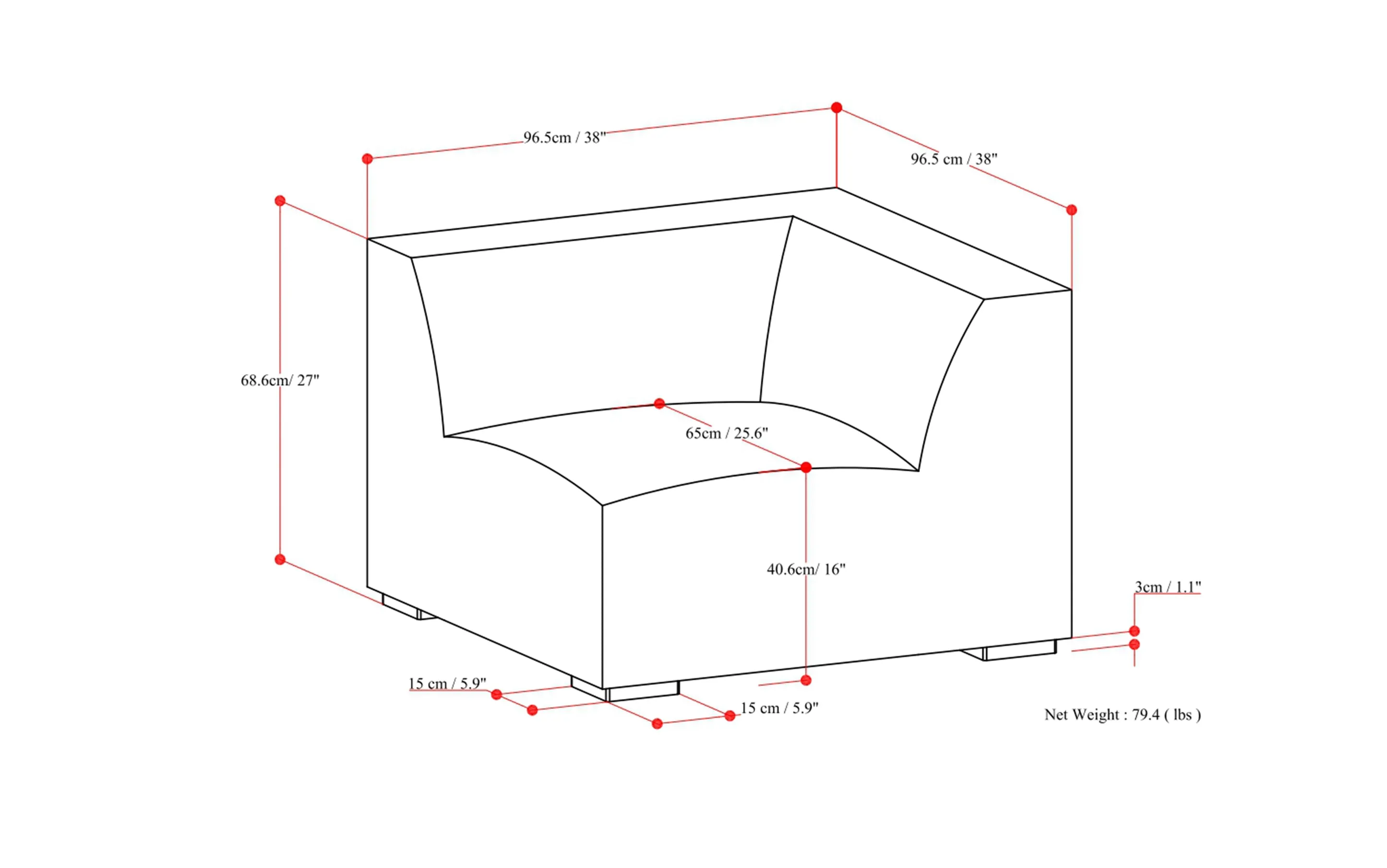 Rex Corner Module in Performance Fabric
