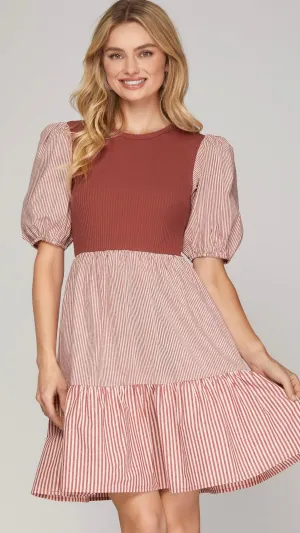 Ribbed Knit   Stripe Fabric Dress