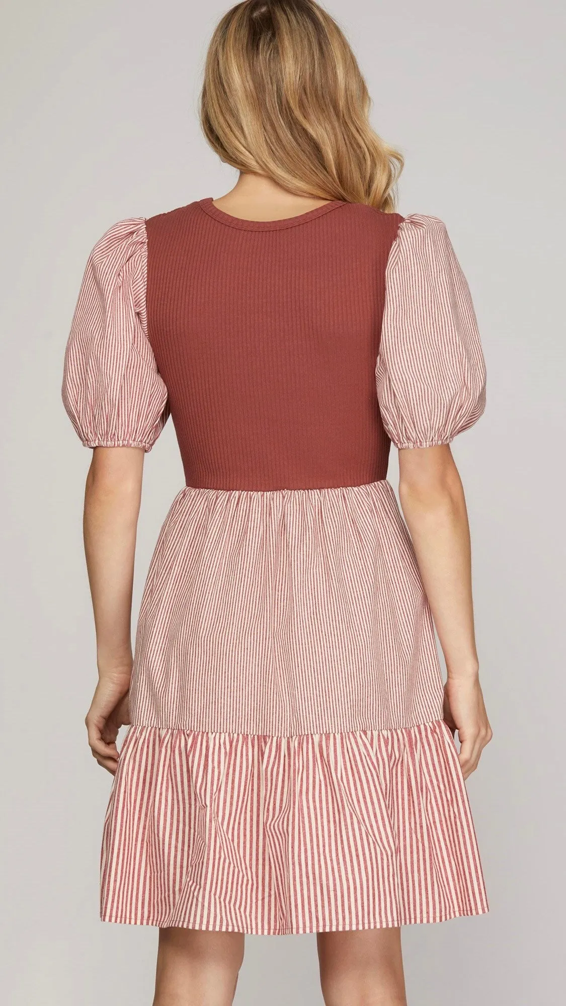 Ribbed Knit   Stripe Fabric Dress