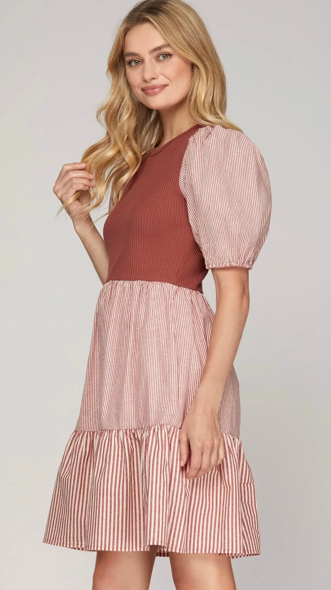 Ribbed Knit   Stripe Fabric Dress