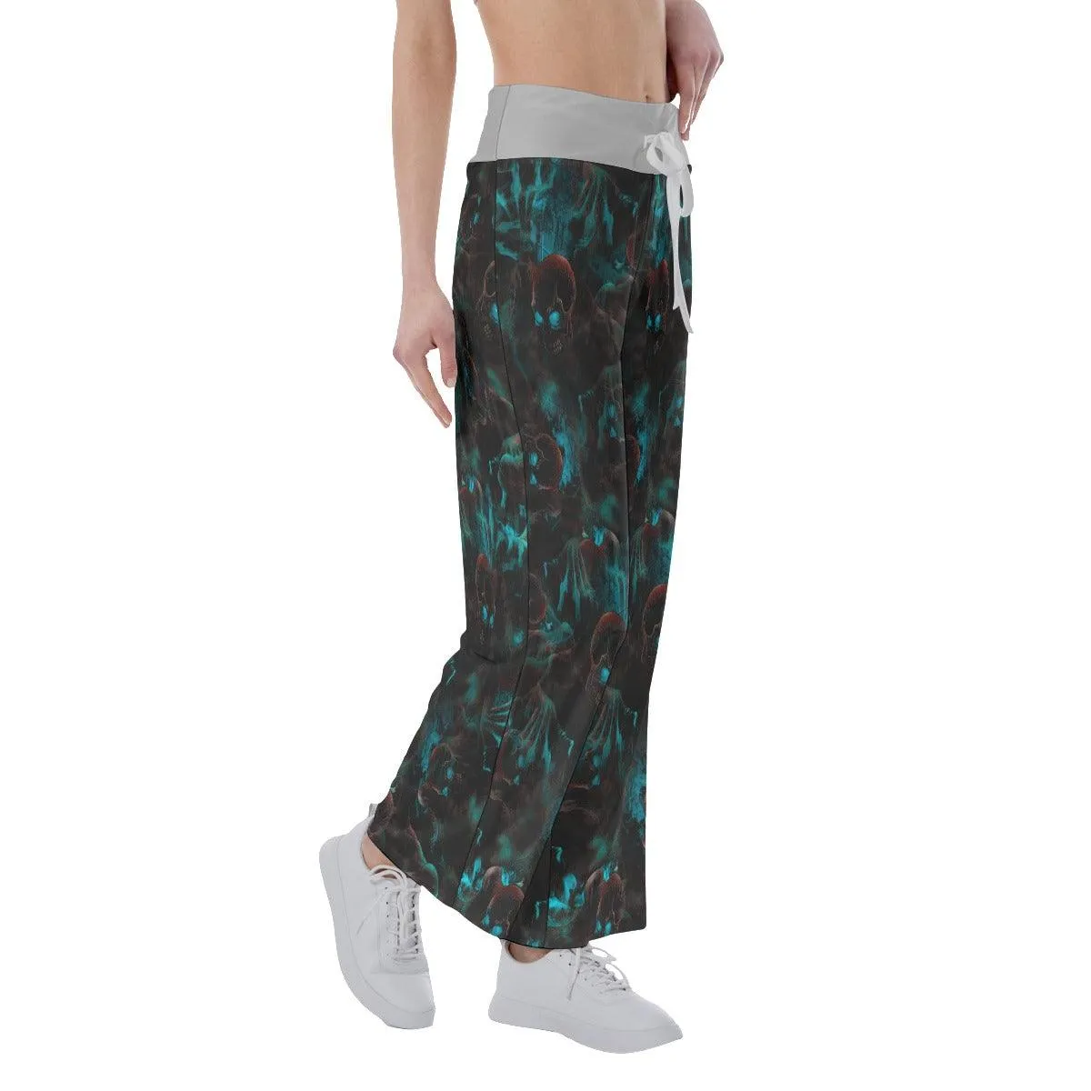 Skull Cyan Eye Pajama Pants Print Palazzo Lounge