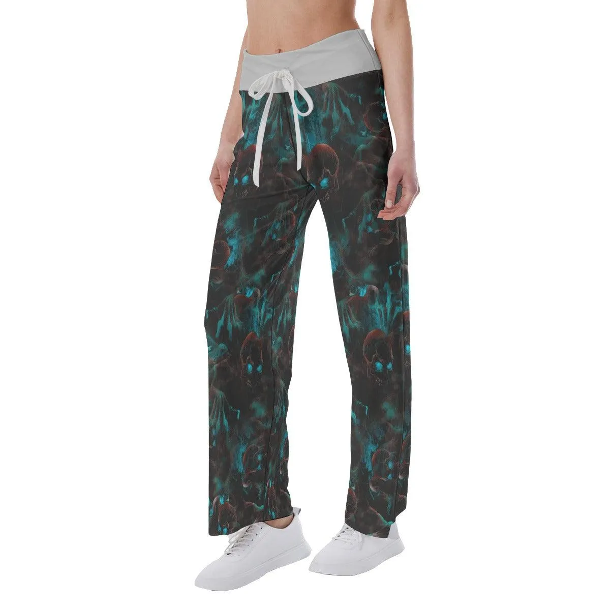 Skull Cyan Eye Pajama Pants Print Palazzo Lounge