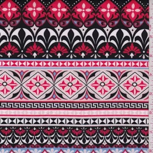 Sky/Pink/Black Deco Stripe Scuba Knit Fabric