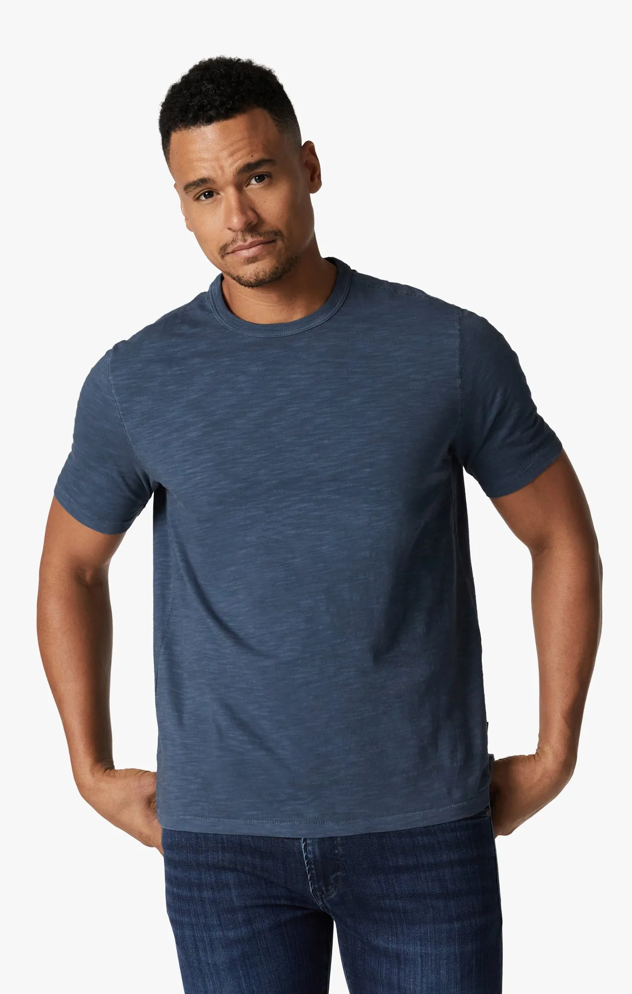 Slub Crew Neck T-Shirt In Dark Denim