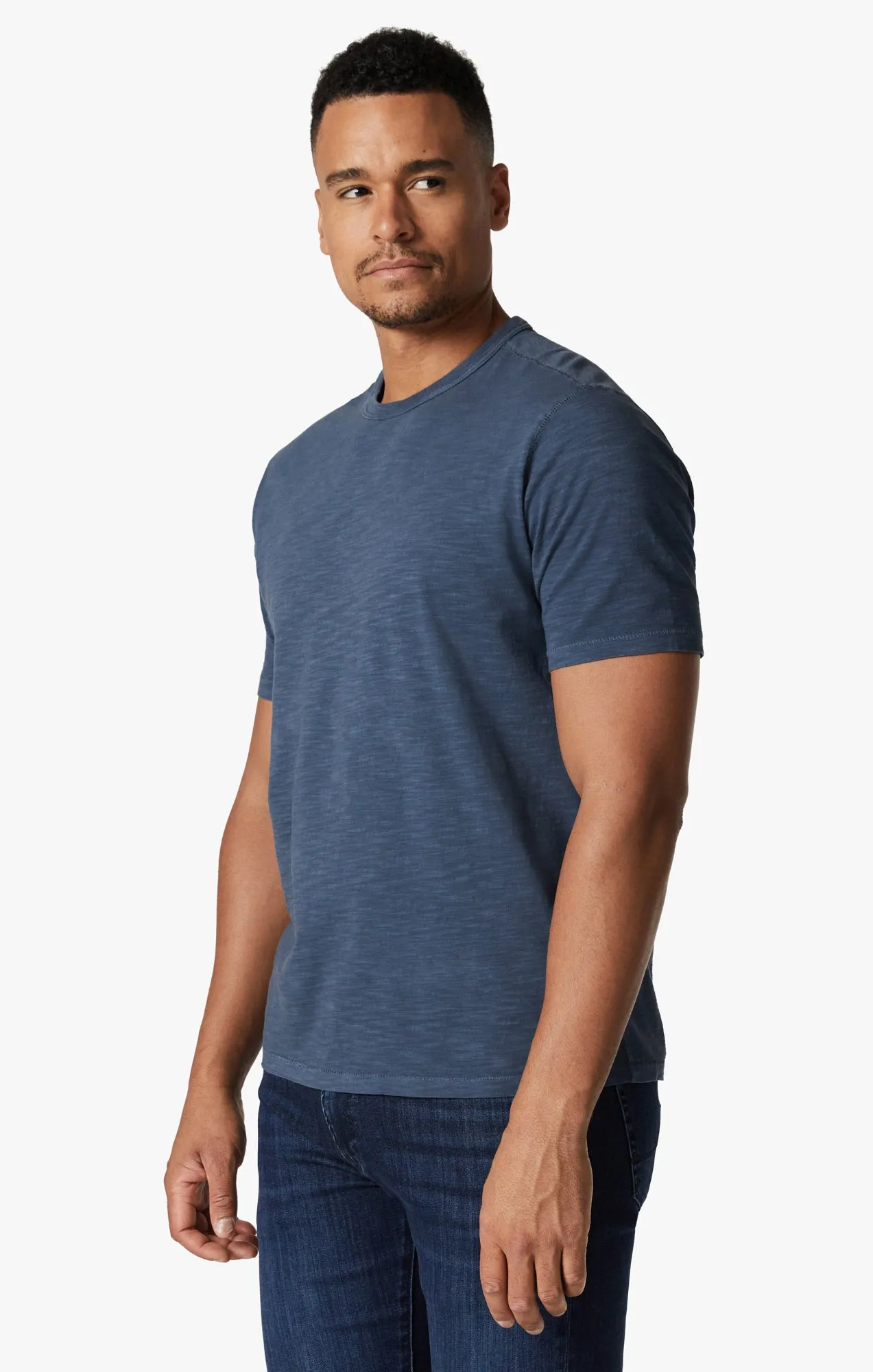 Slub Crew Neck T-Shirt In Dark Denim