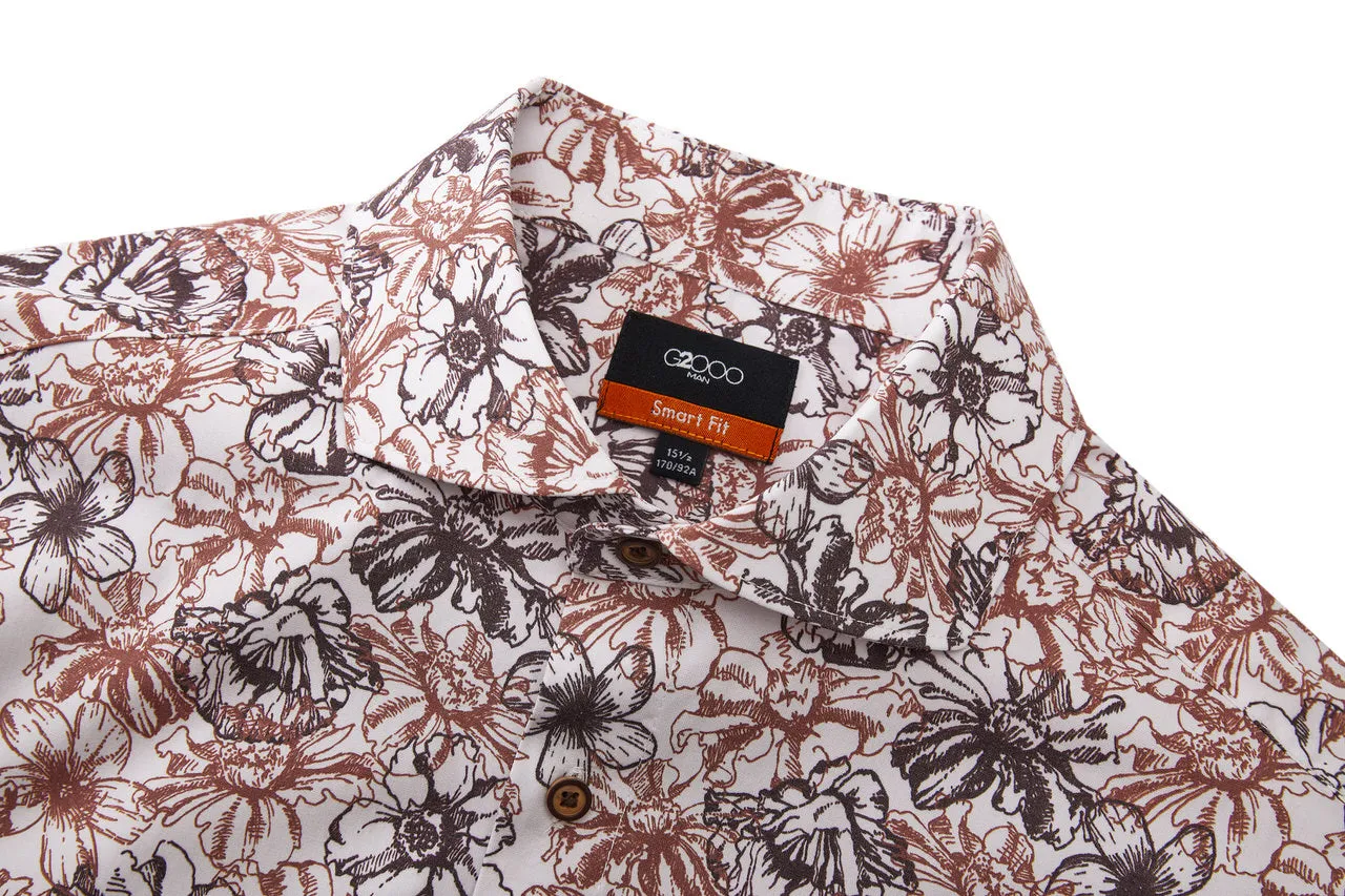 Soft Touch Stretch Colour Floral All Over Print Casual Shirt in Smart Fit