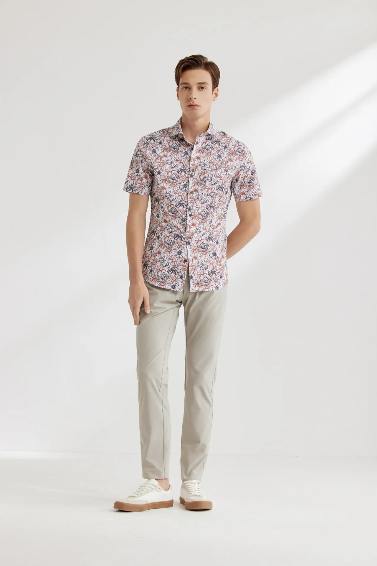 Soft Touch Stretch Colour Floral All Over Print Casual Shirt in Smart Fit