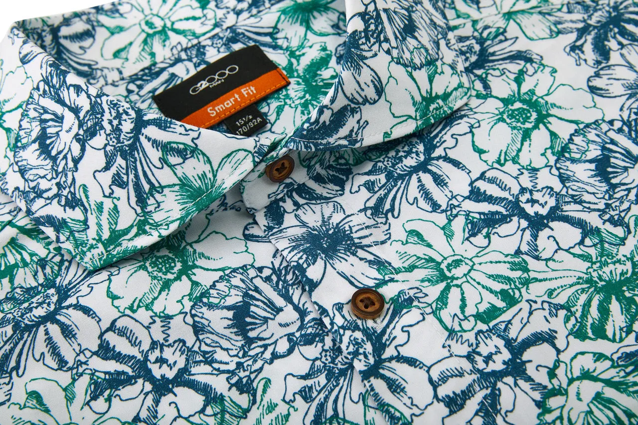 Soft Touch Stretch Colour Floral All Over Print Casual Shirt in Smart Fit