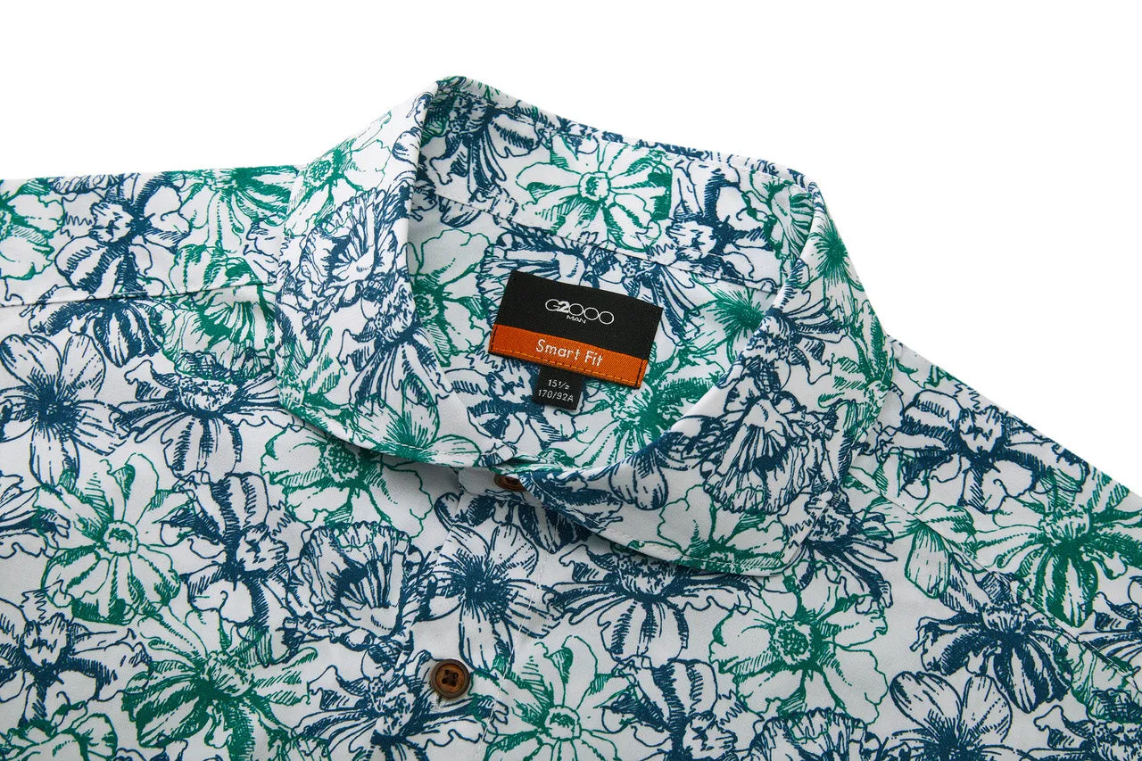 Soft Touch Stretch Colour Floral All Over Print Casual Shirt in Smart Fit