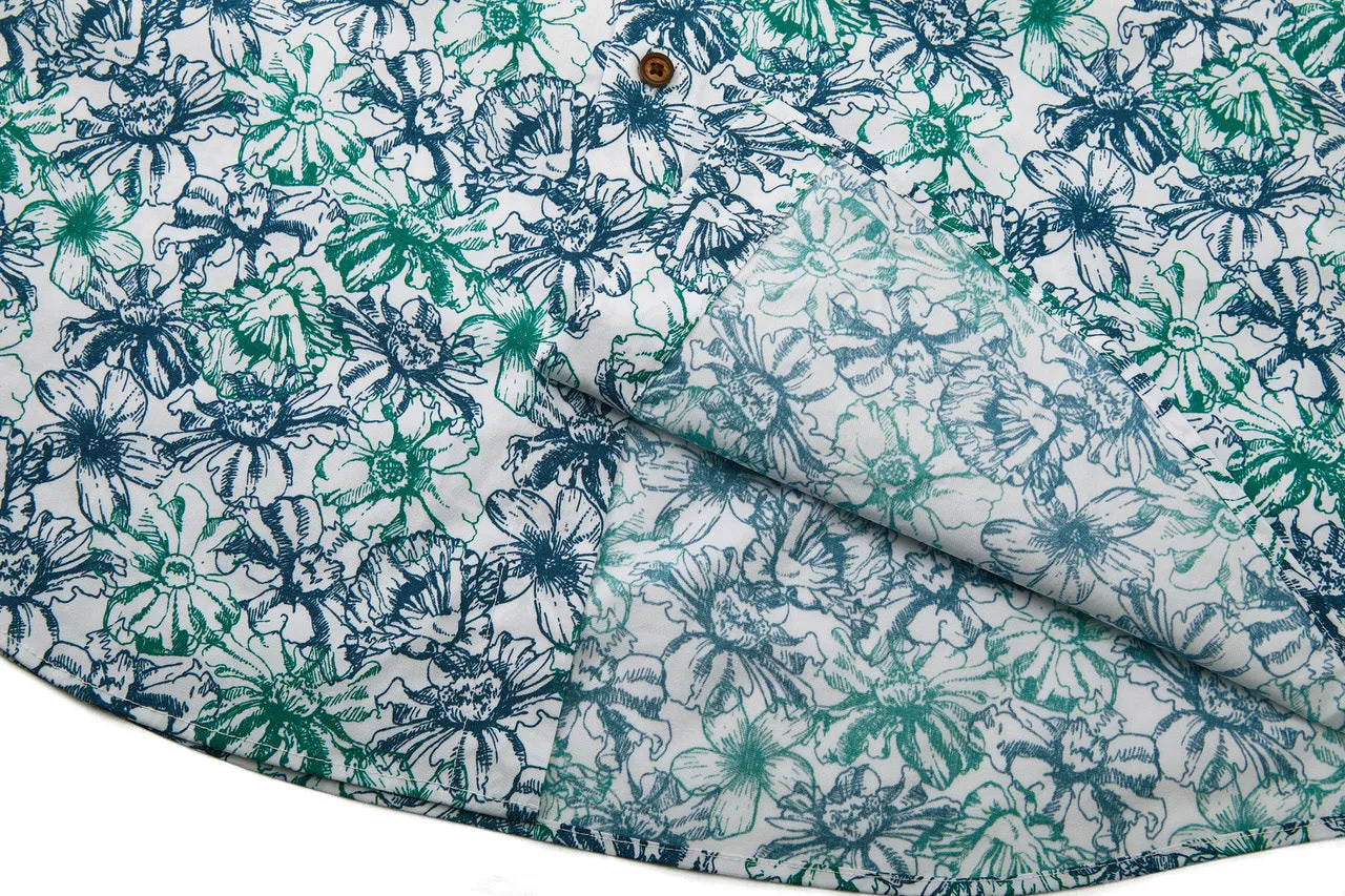 Soft Touch Stretch Colour Floral All Over Print Casual Shirt in Smart Fit