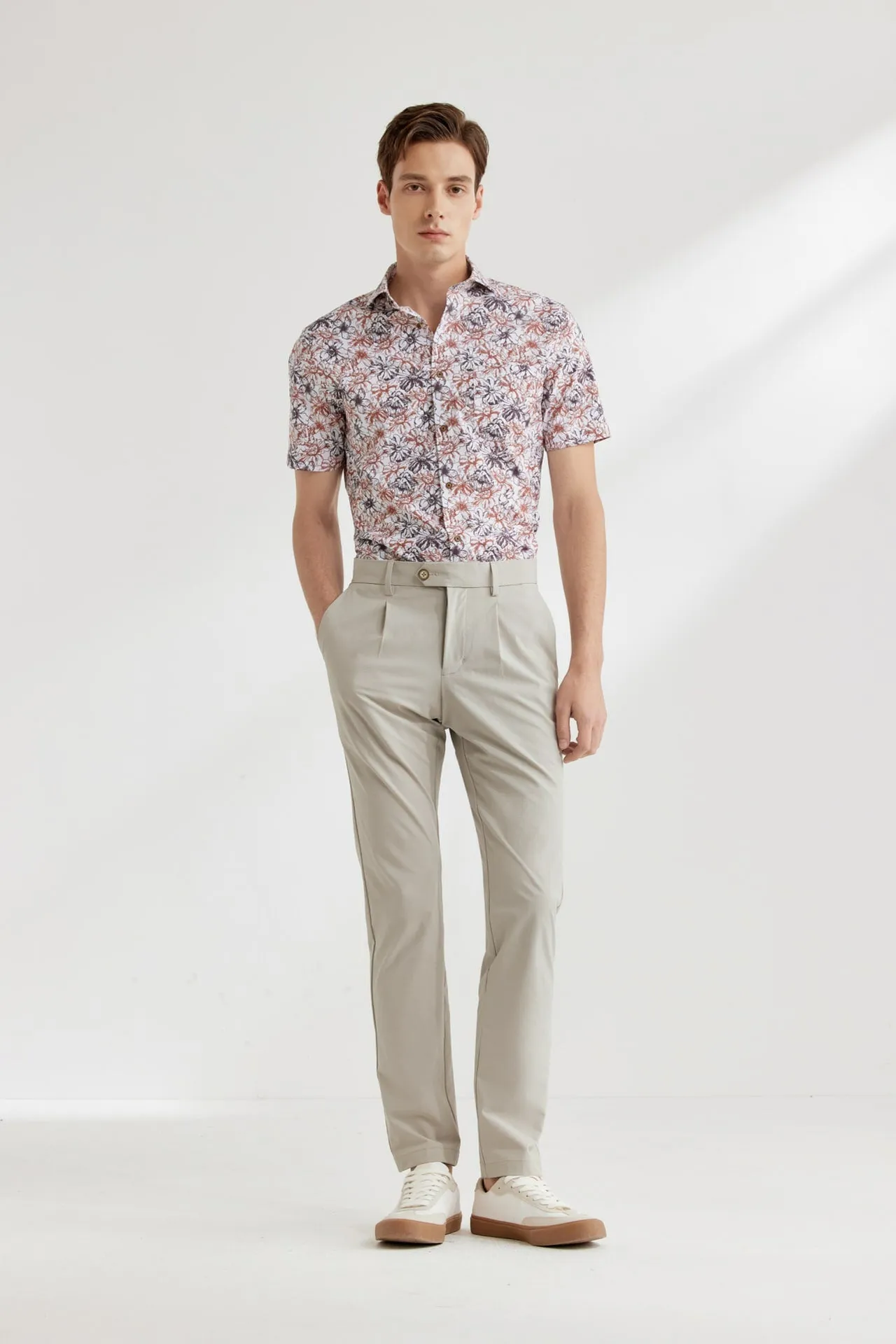 Soft Touch Stretch Colour Floral All Over Print Casual Shirt in Smart Fit