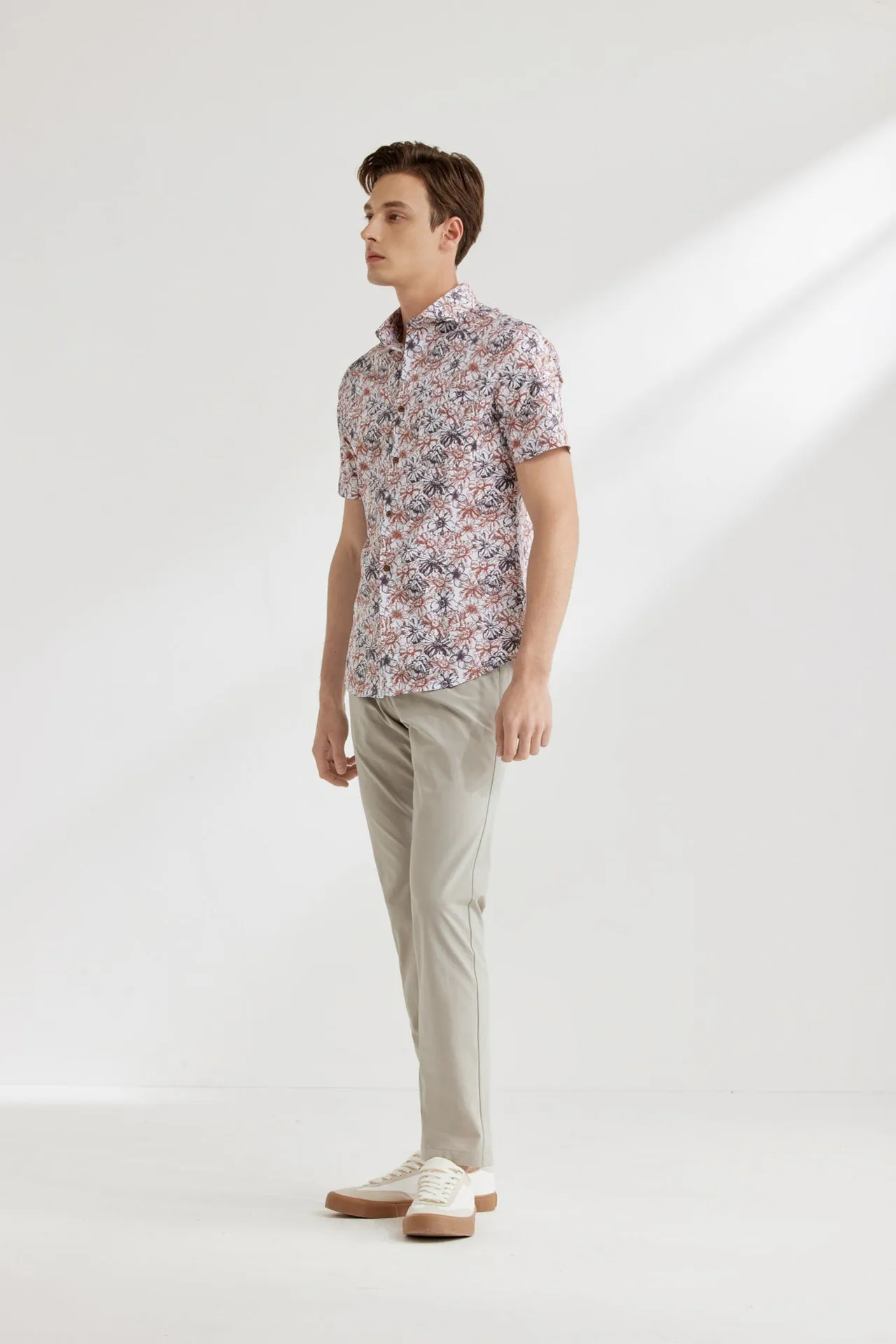 Soft Touch Stretch Colour Floral All Over Print Casual Shirt in Smart Fit