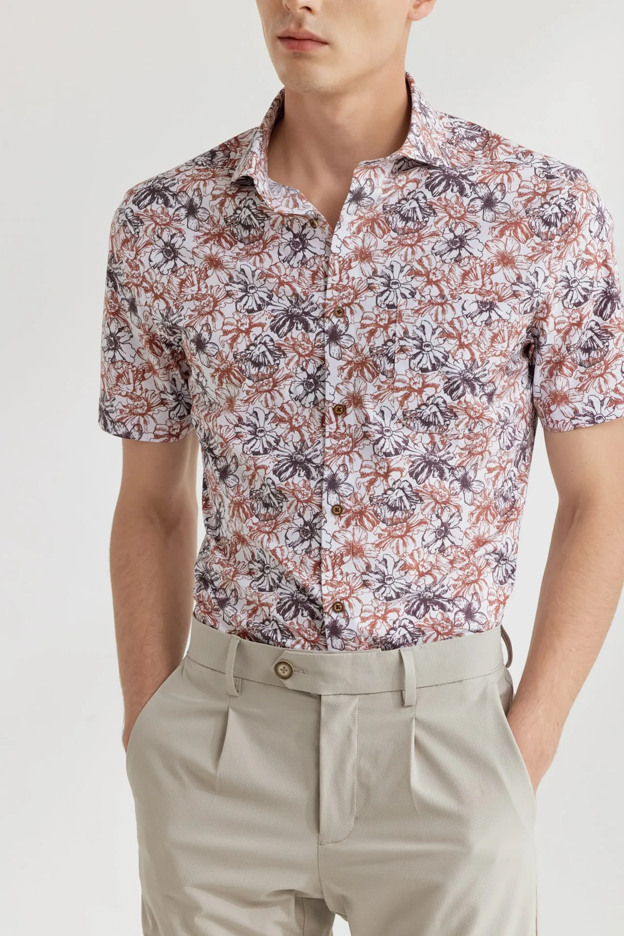 Soft Touch Stretch Colour Floral All Over Print Casual Shirt in Smart Fit