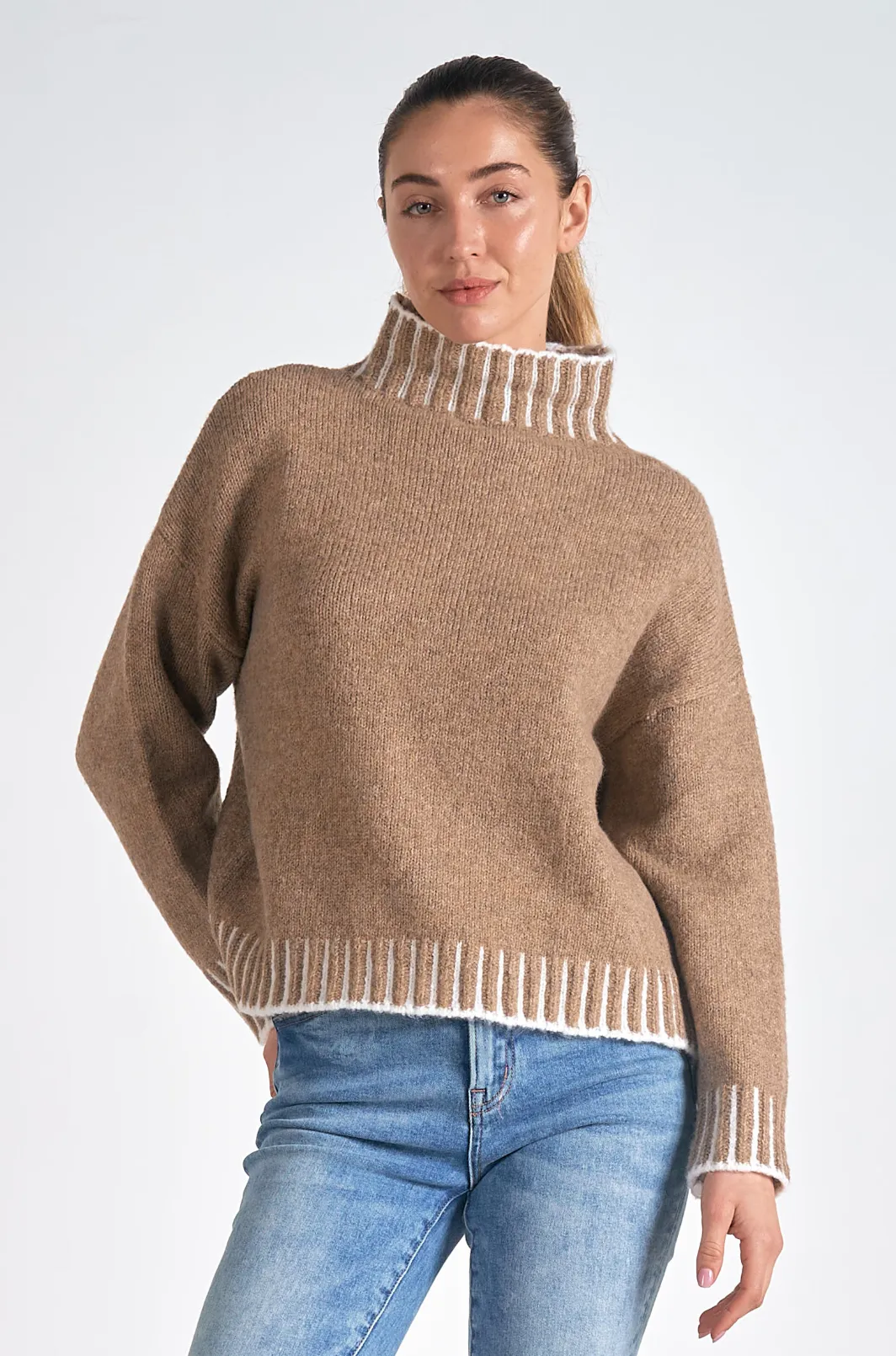STITCHING MOCKNECK SWEATER
