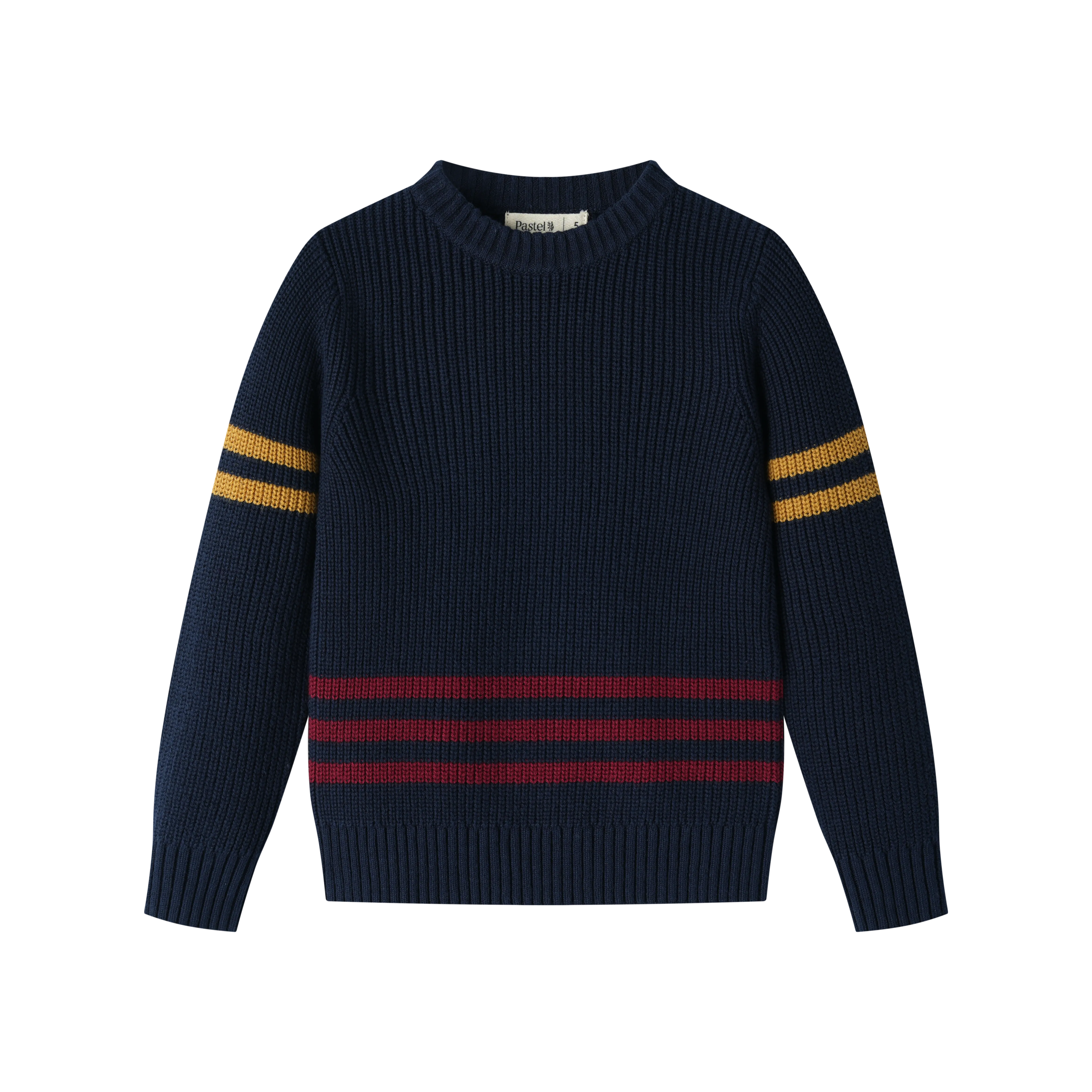SWEATER WITH COLORED TRIMS-NAVY STRIPED