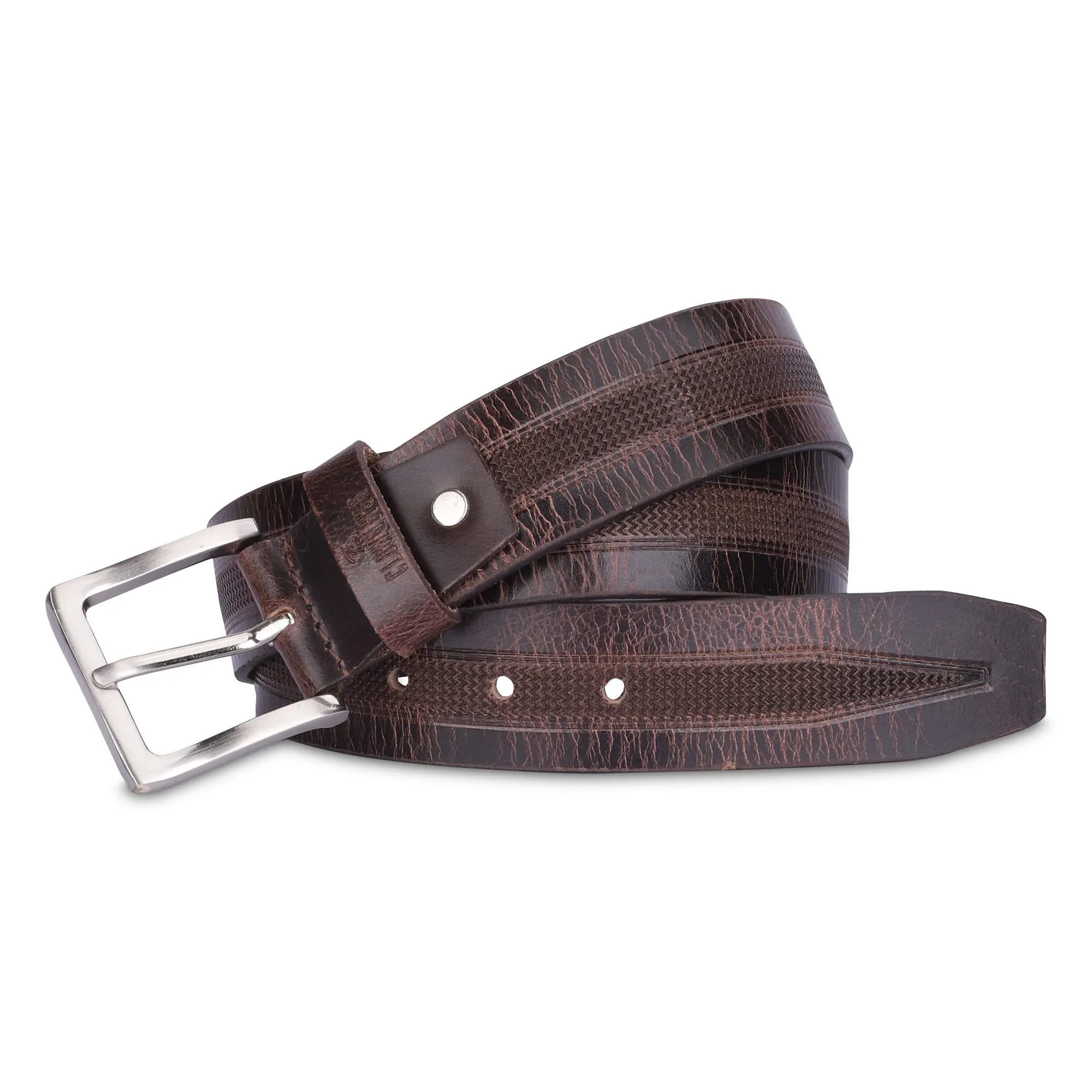 THE CLOWNFISH Men's Genuine Leather Belt with Embossed Design- Brown (Size-32 inches)