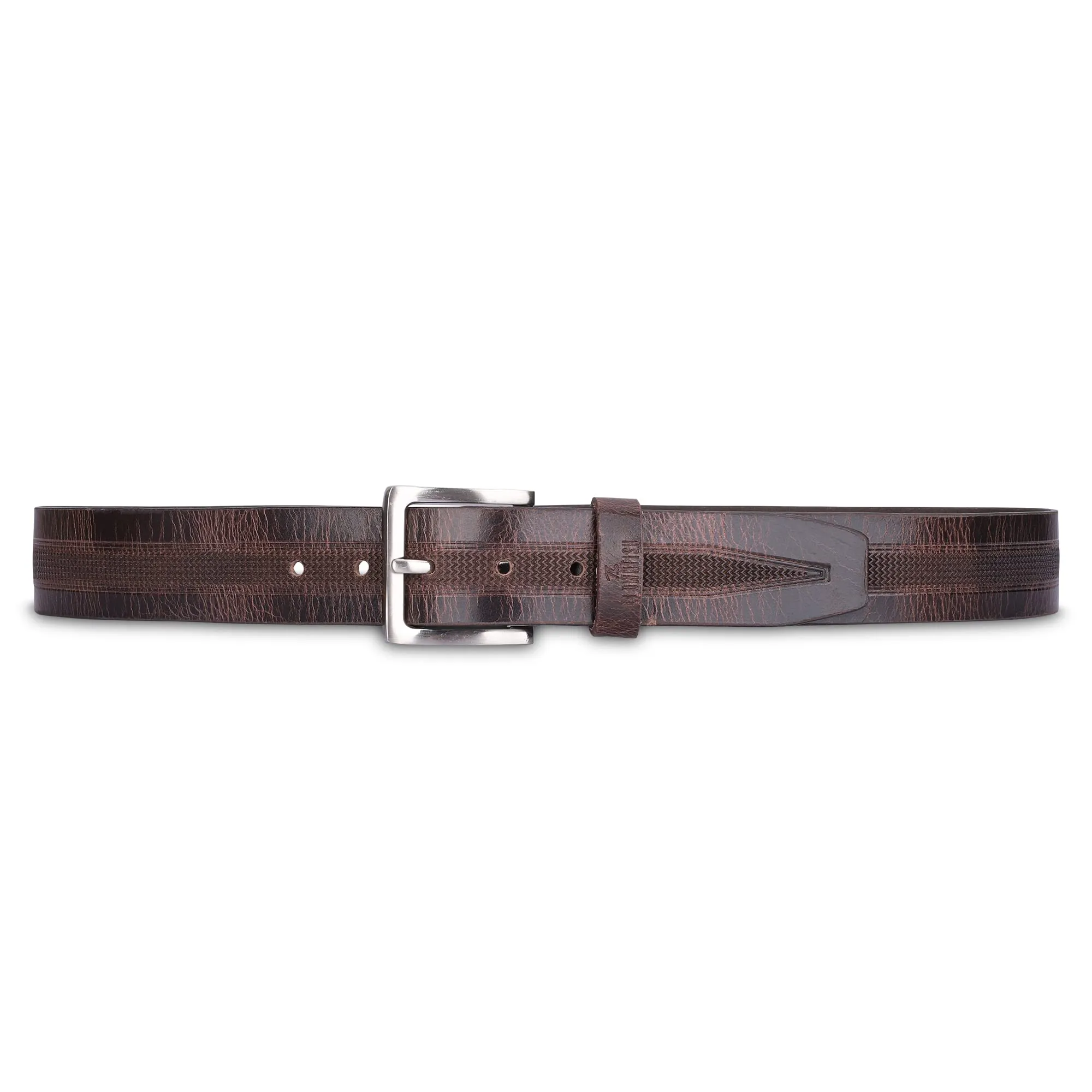 THE CLOWNFISH Men's Genuine Leather Belt with Embossed Design- Brown (Size-32 inches)