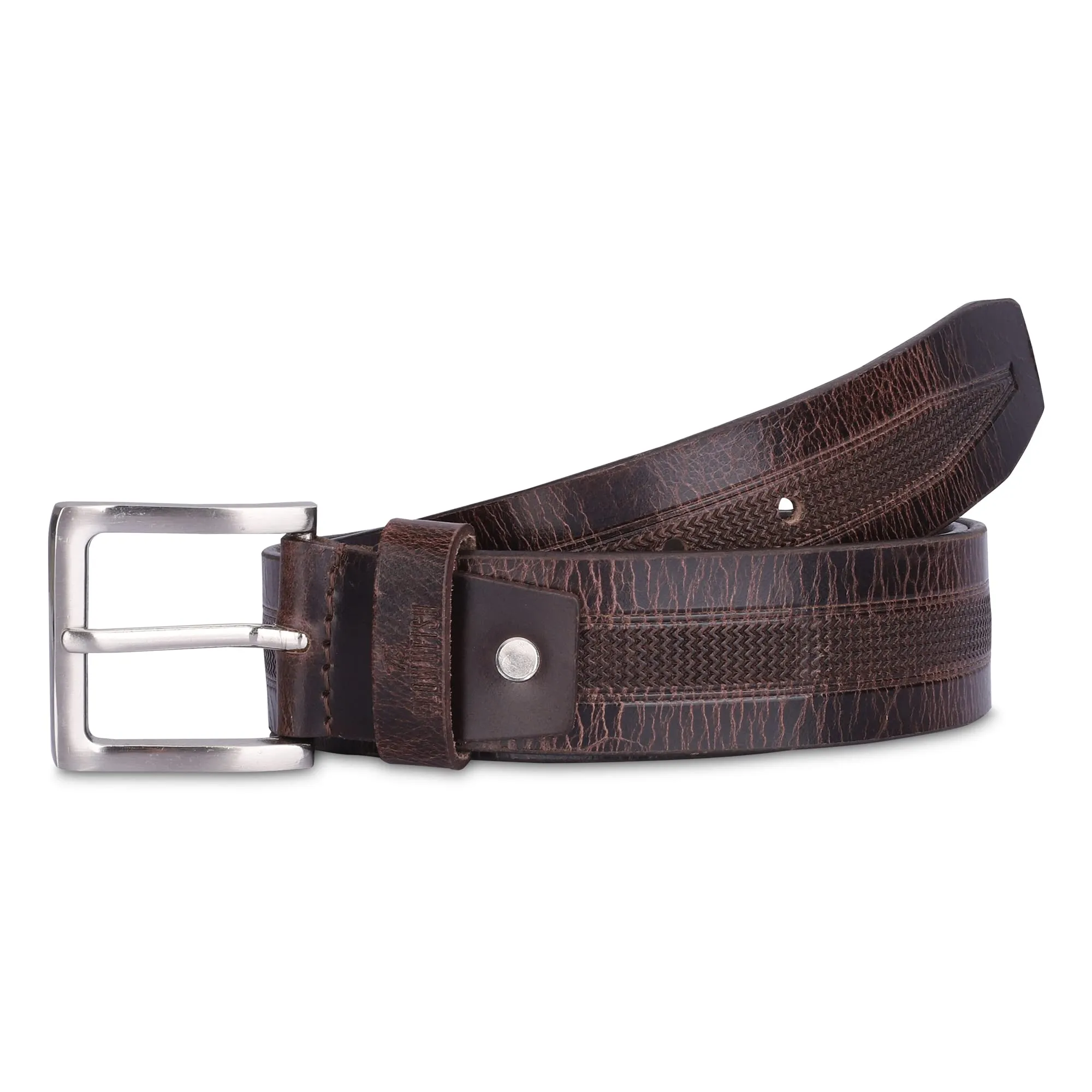 THE CLOWNFISH Men's Genuine Leather Belt with Embossed Design- Brown (Size-32 inches)