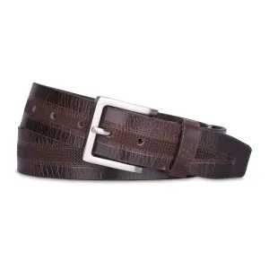THE CLOWNFISH Men's Genuine Leather Belt with Embossed Design- Brown (Size-32 inches)