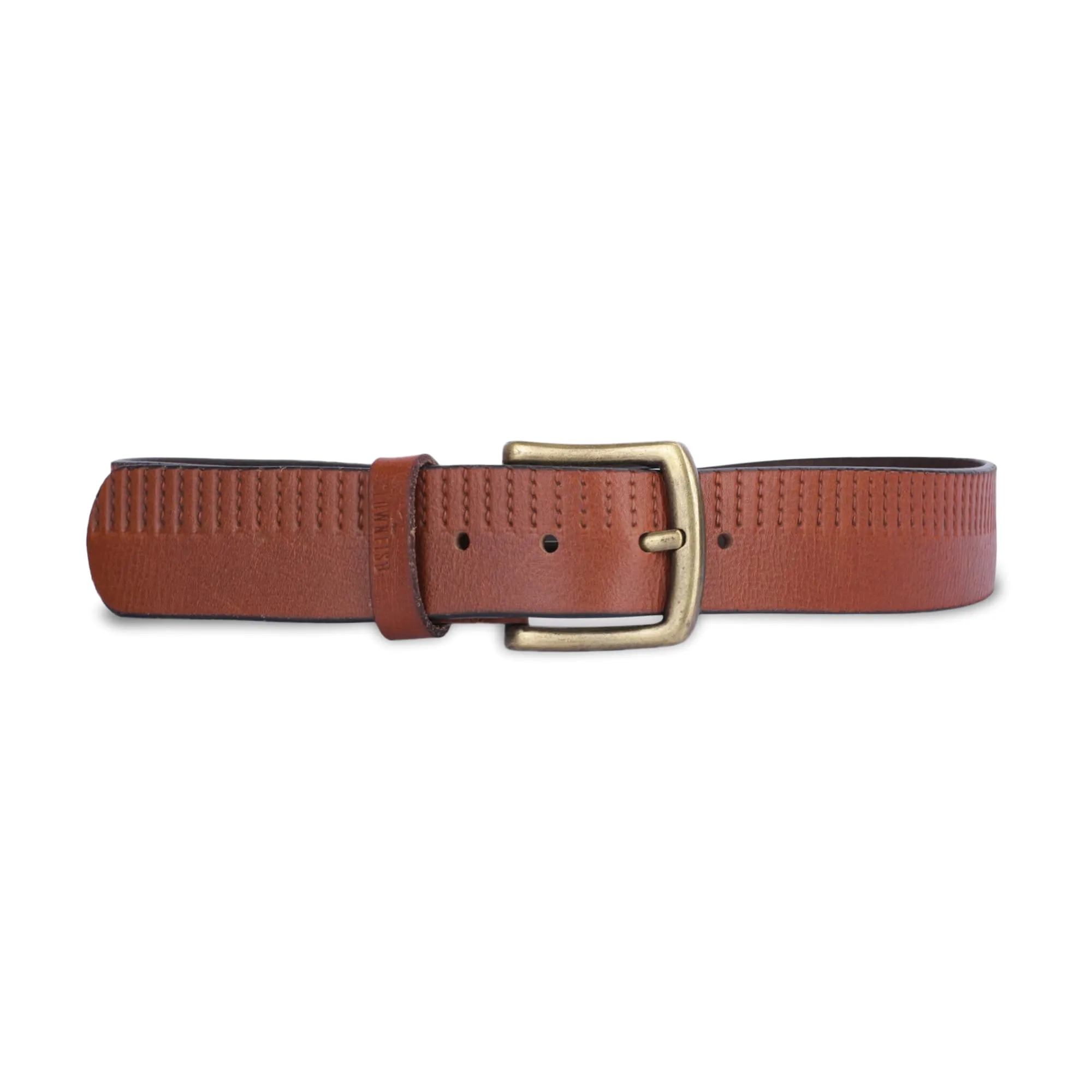 THE CLOWNFISH Men's Genuine Leather Belt with Textured Design- Tan (Size- 32 inches)