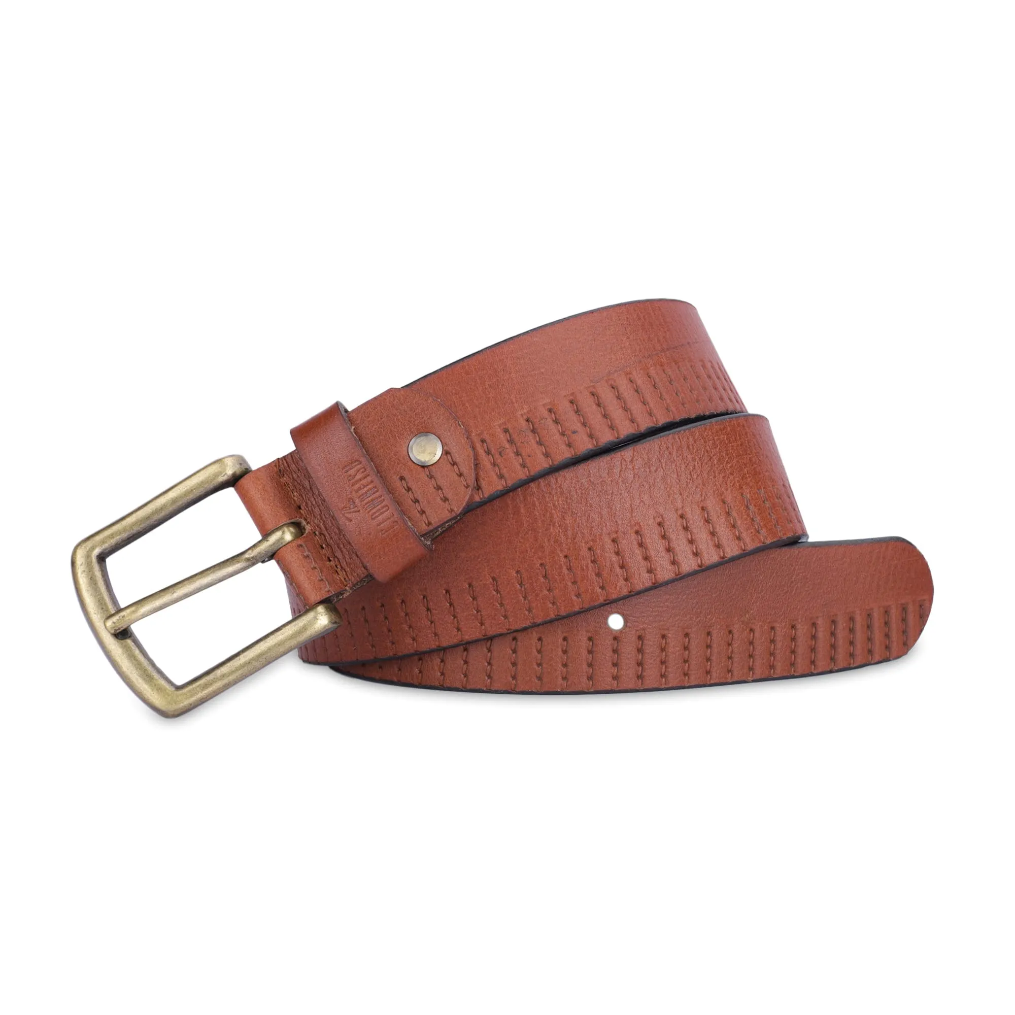 THE CLOWNFISH Men's Genuine Leather Belt with Textured Design- Tan (Size- 32 inches)