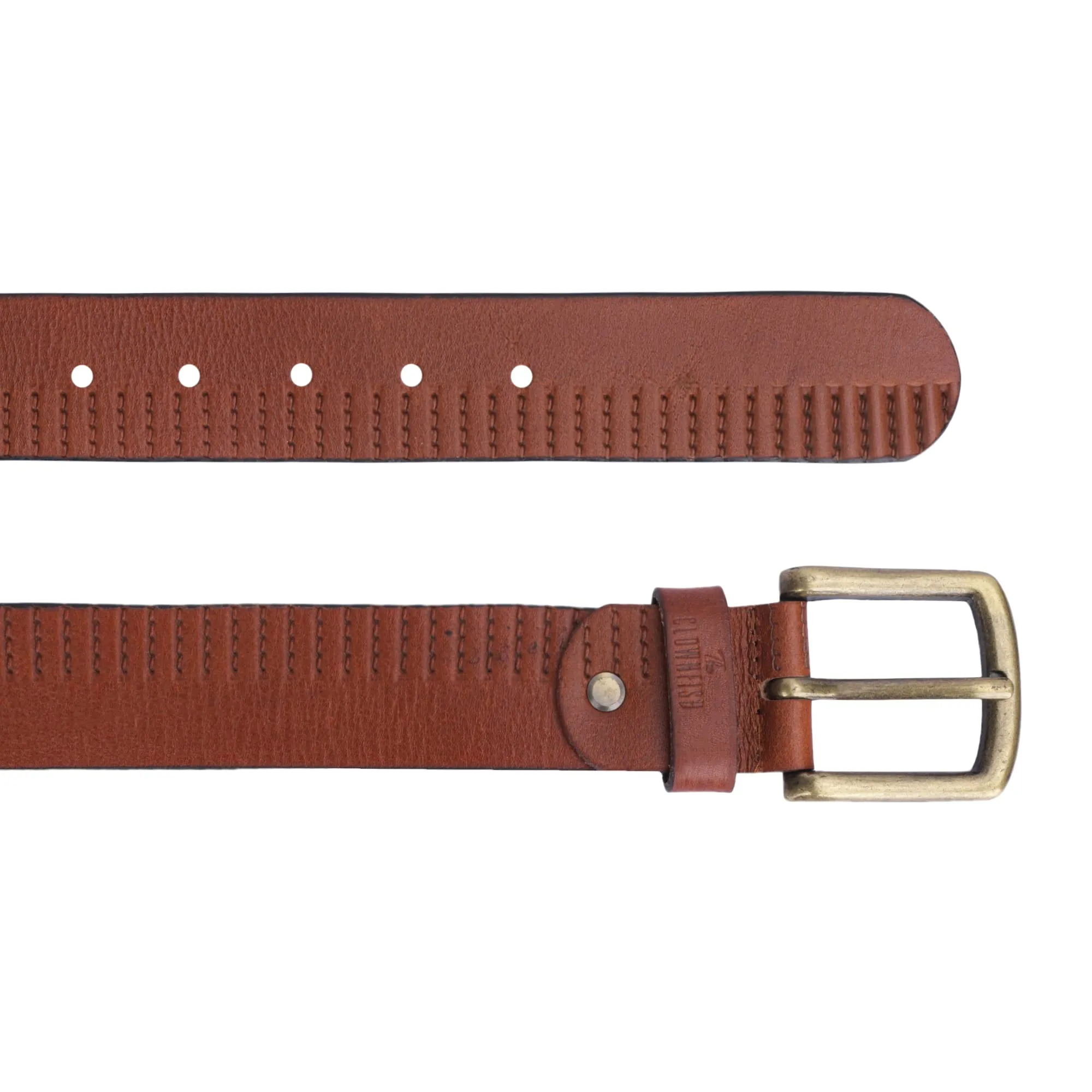 THE CLOWNFISH Men's Genuine Leather Belt with Textured Design- Tan (Size- 32 inches)