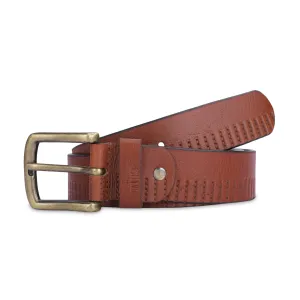 THE CLOWNFISH Men's Genuine Leather Belt with Textured Design- Tan (Size- 32 inches)
