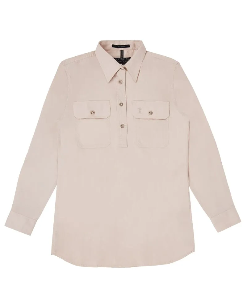 Tradies Womens Closed Front LS Shirt Twin Value Pack - Stone