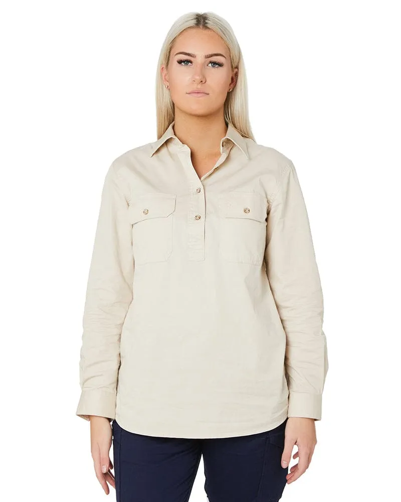 Tradies Womens Closed Front LS Shirt Twin Value Pack - Stone