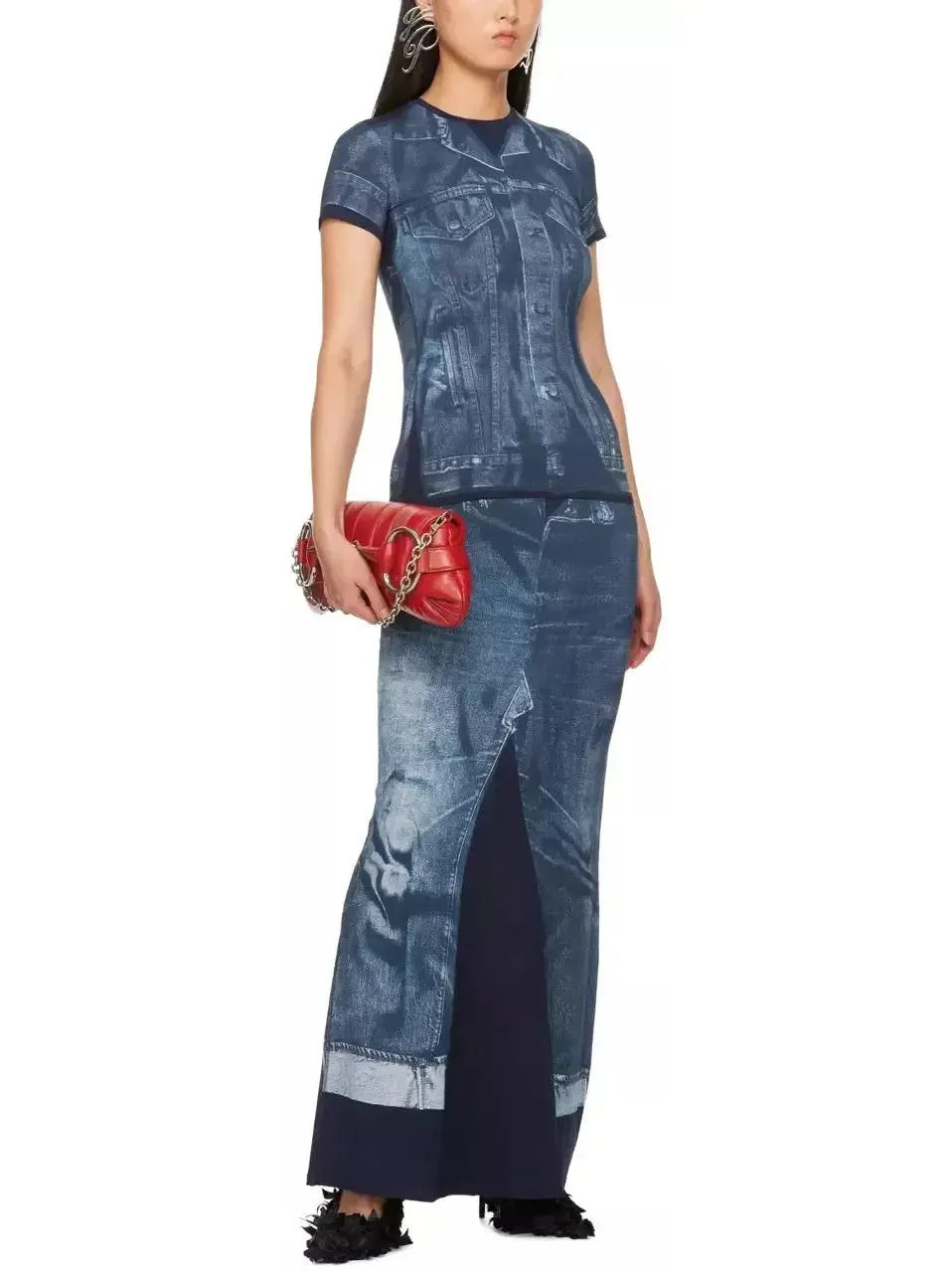 Women’s Cotton Trompe L'œil Top and Skirt Set in Blue