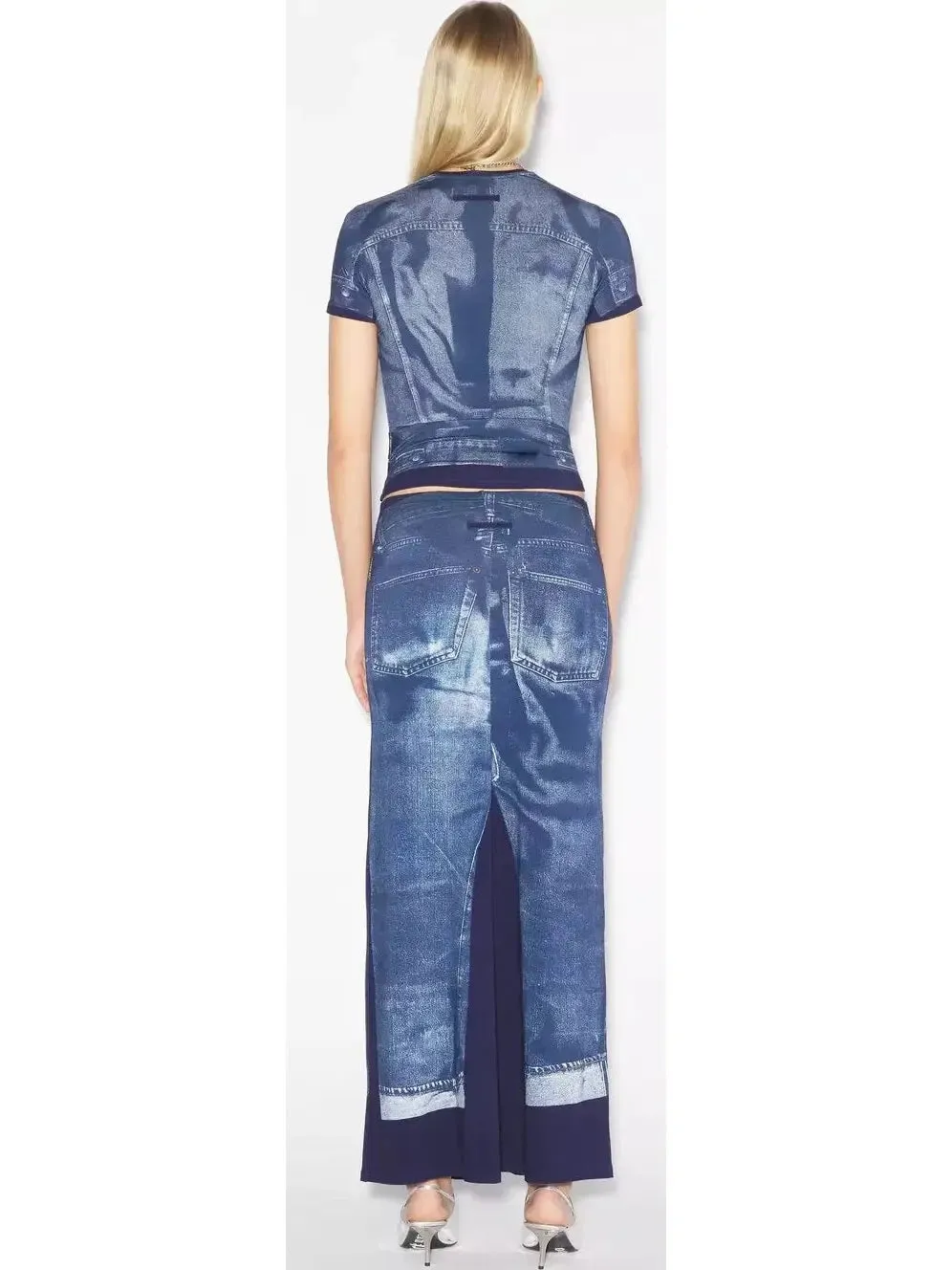 Women’s Cotton Trompe L'œil Top and Skirt Set in Blue